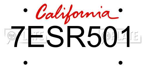 7ESR501 California License Plate