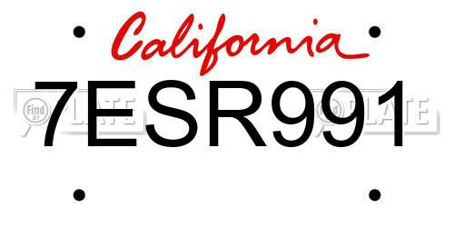 7ESR991 California License Plate