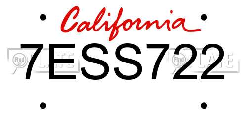 7ESS722 California License Plate