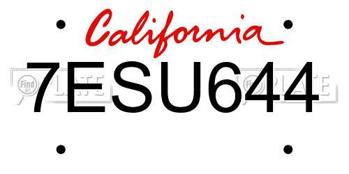 7ESU644 California License Plate