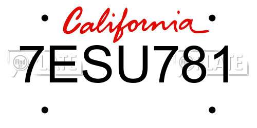 7ESU781 California License Plate