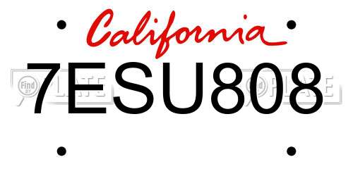 7ESU808 California License Plate