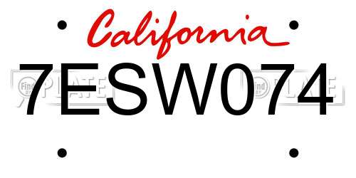 7ESW074 California License Plate