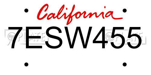7ESW455 California License Plate