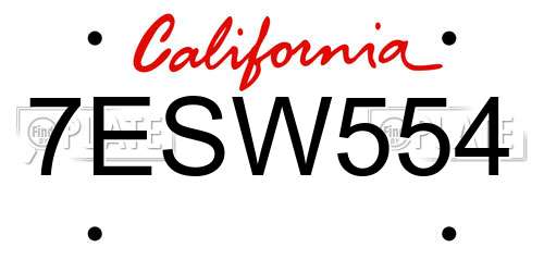 7ESW554 California License Plate