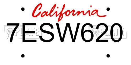 7ESW620 California License Plate