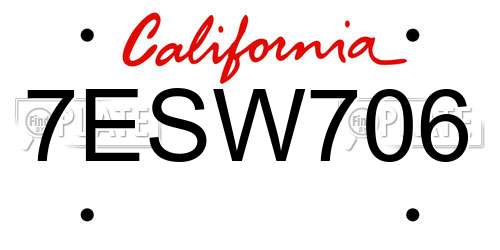 7ESW706 California License Plate