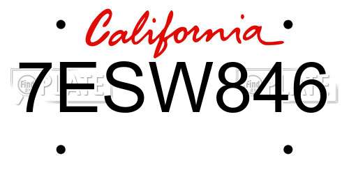 7ESW846 California License Plate