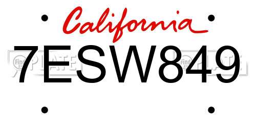 7ESW849 California License Plate