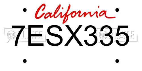 7ESX335 California License Plate