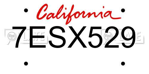 7ESX529 California License Plate