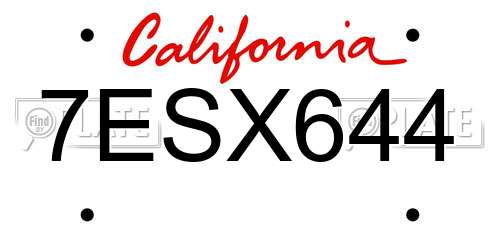 7ESX644 California License Plate
