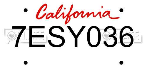 7ESY036 California License Plate