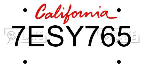 7ESY765 California License Plate