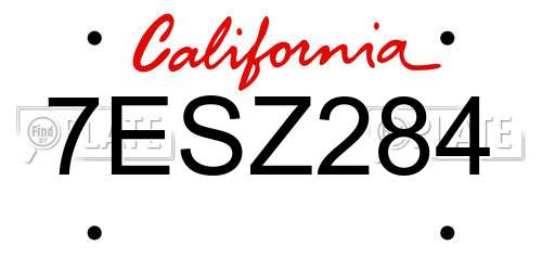 7ESZ284 California License Plate