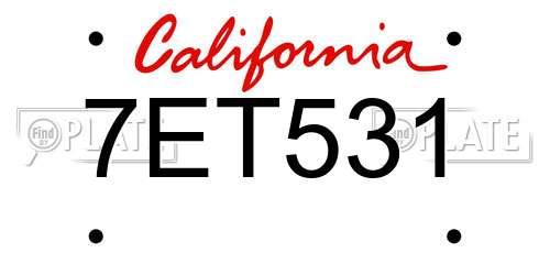 7ET531 California License Plate
