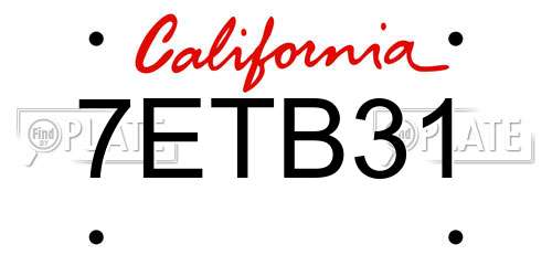 7ETB31 California License Plate