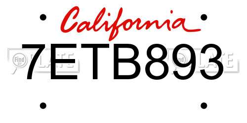 7ETB893 California License Plate