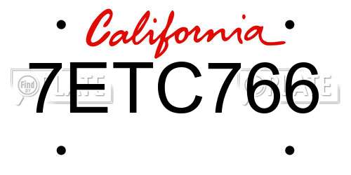 7ETC766 California License Plate
