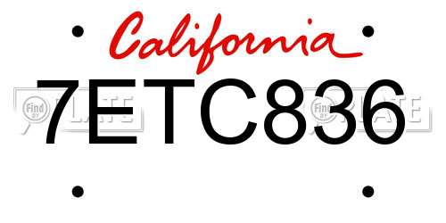 7ETC836 California License Plate
