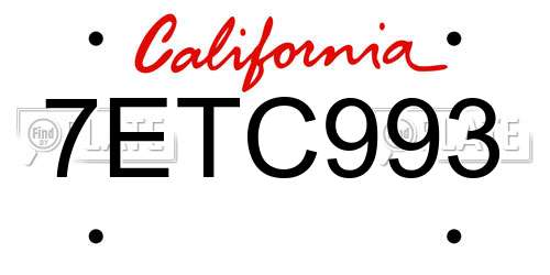 7ETC993 California License Plate