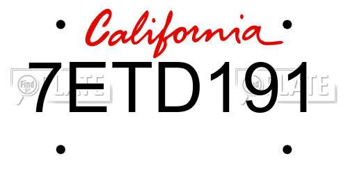 7ETD191 California License Plate