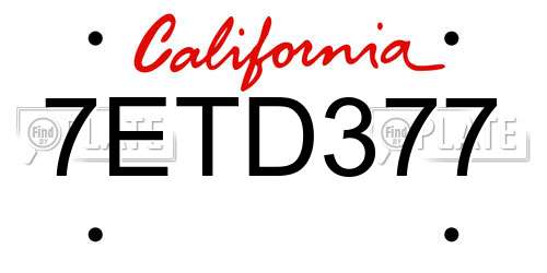 7ETD377 California License Plate