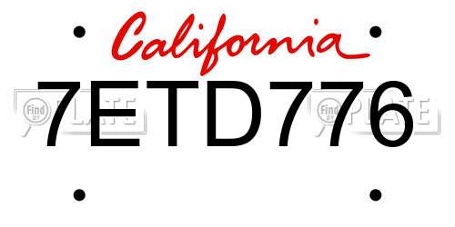 7ETD776 California License Plate