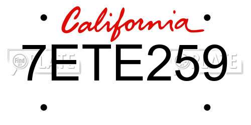 7ETE259 California License Plate