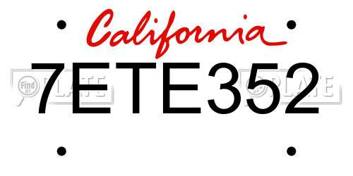 7ETE352 California License Plate