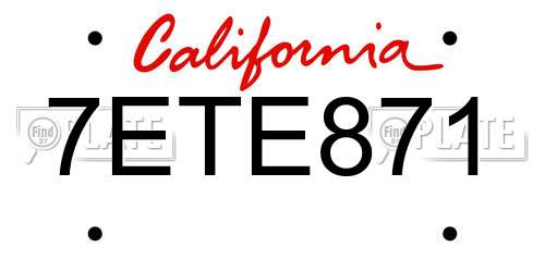 7ETE871 California License Plate
