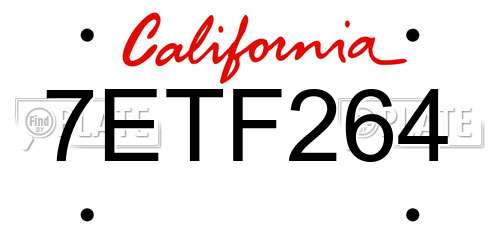 7ETF264 California License Plate