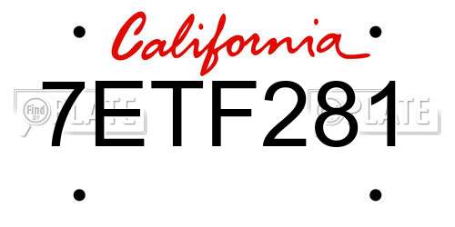 7ETF281 California License Plate