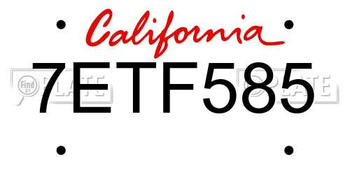 7ETF585 California License Plate