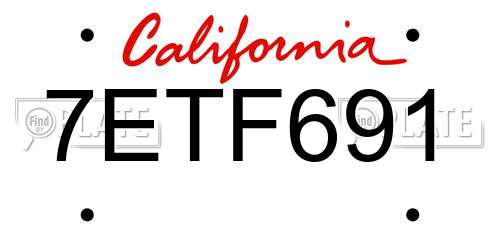 7ETF691 California License Plate