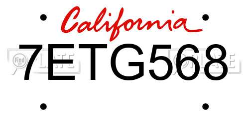 7ETG568 California License Plate