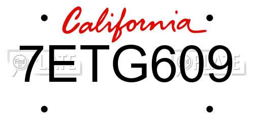 7ETG609 California License Plate