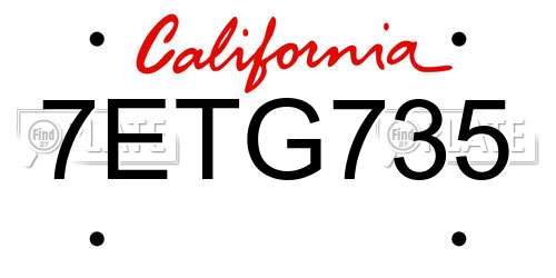 7ETG735 California License Plate