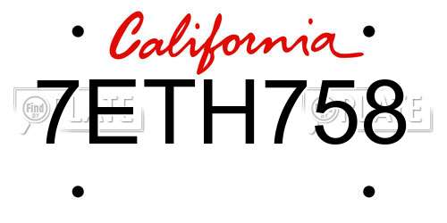7ETH758 California License Plate