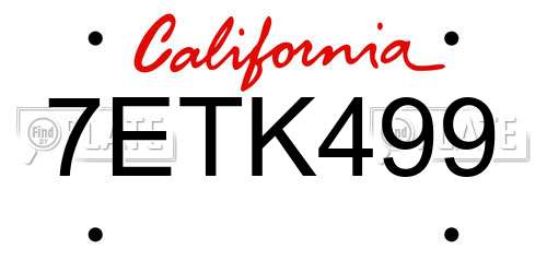 7ETK499 California License Plate