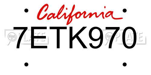7ETK970 California License Plate