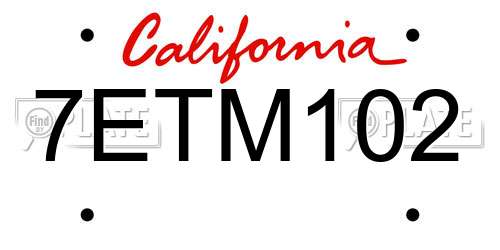 7ETM102 California License Plate