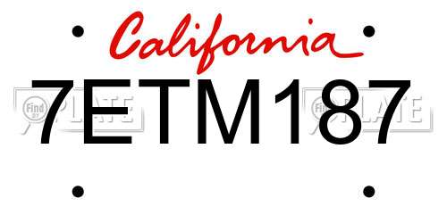 7ETM187 California License Plate