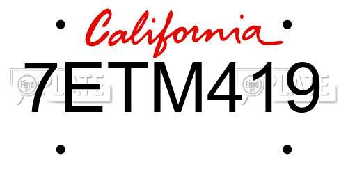7ETM419 California License Plate