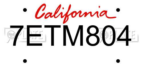 7ETM804 California License Plate