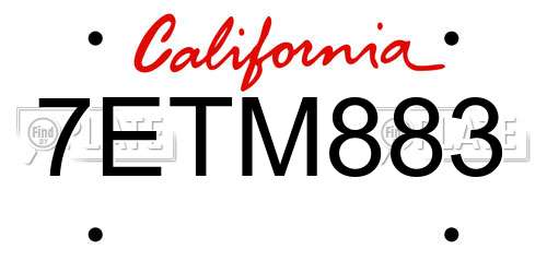 7ETM883 California License Plate