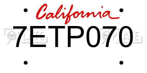7ETP070 California License Plate