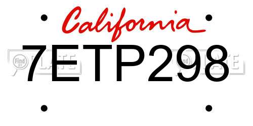 7ETP298 California License Plate