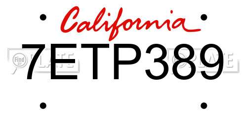7ETP389 California License Plate