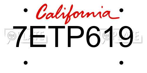 7ETP619 California License Plate
